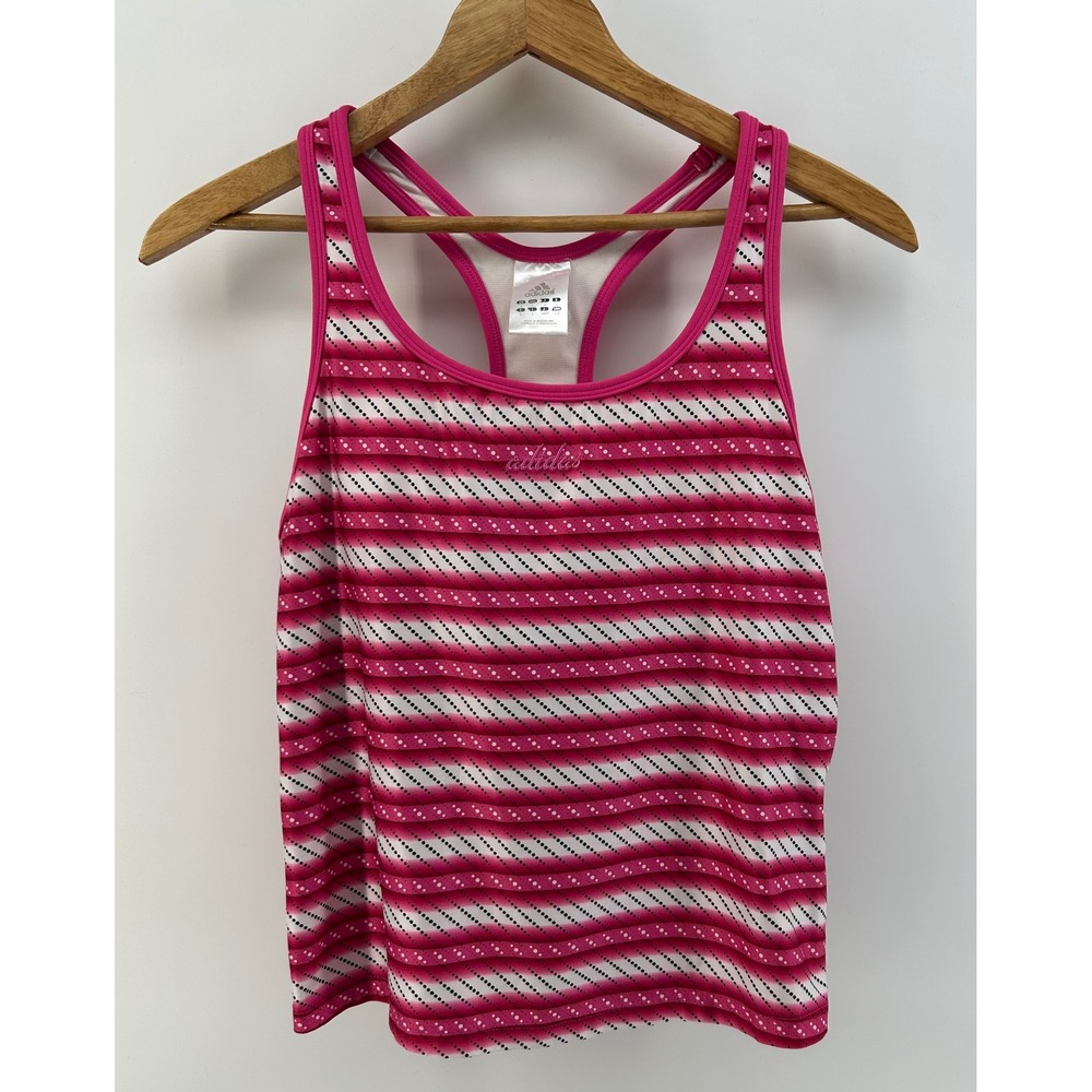Adidas Tank Top Womens Large Pink Striped Polka Dot Racerback Built in Bra Y2K